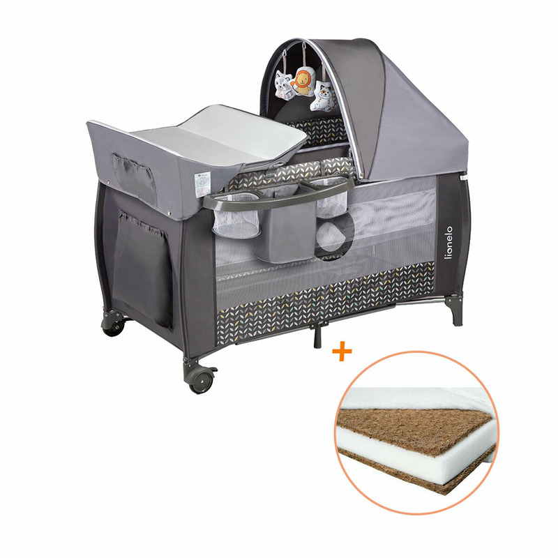 Lionelo - Patut pliant cu doua nivele, Sven Plus, 120x60 cm, Cu accesorii, EN716, EN12221, Grey Scandi + Babyneeds - Saltea cocos 120x60x12 cm Lionelo - Patut pliant cu doua nivele, Sven Plus, 120x60 cm, Cu accesorii, EN716, EN12221, Grey Scandi + Babyneeds - Saltea cocos 120x60x12 cm
