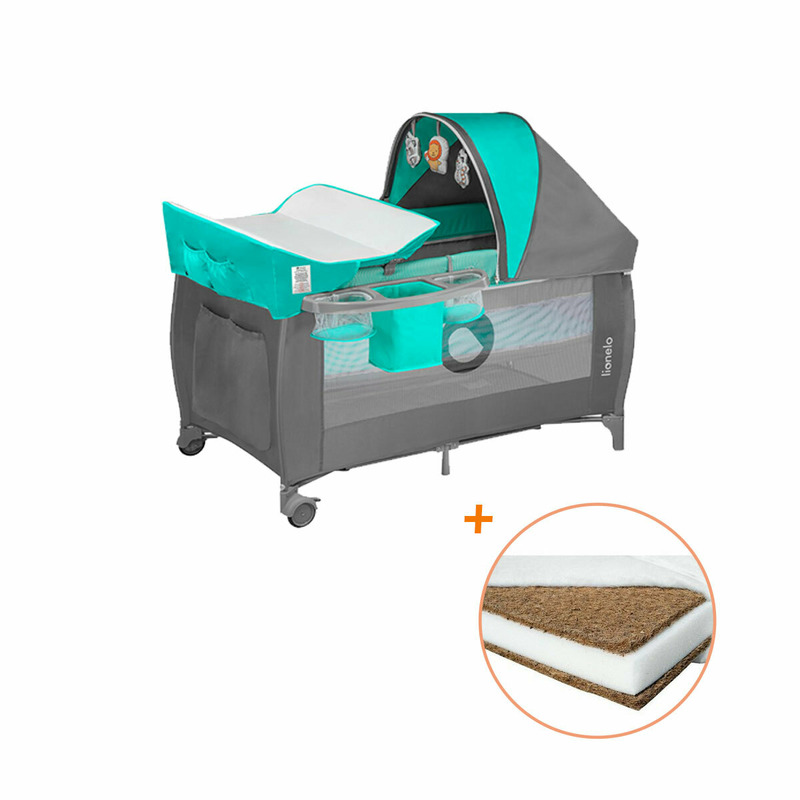Lionelo - Patut pliant cu doua nivele, Sven Plus, 120x60 cm, Cu accesorii, EN716, EN12221, Turcoaz/Gri + Babyneeds - Saltea cocos 120x60x10 cm Lionelo - Patut pliant cu doua nivele, Sven Plus, 120x60 cm, Cu accesorii, EN716, EN12221, Turcoaz/Gri + Babyneeds - Saltea cocos 120x60x10 cm