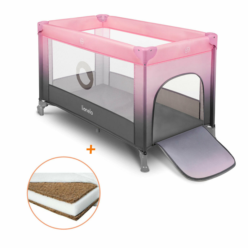 Lionelo - Patut pliant cu un nivel Stefi, 120x60 cm, Cu intrare laterala cu fermoar, EN716, Roz Ombre + Babyneeds - Saltea cocos 120x60x10 cm Lionelo - Patut pliant cu un nivel Stefi, 120x60 cm, Cu intrare laterala cu fermoar, EN716, Roz Ombre + Babyneeds - Saltea cocos 120x60x10 cm