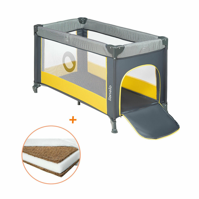 Lionelo - Patut pliant cu un nivel Stefi, 120x60 cm, Cu intrare laterala cu fermoar, EN716, Yellow Lemon + Babyneeds - Saltea cocos 120x60x12 cm Lionelo - Patut pliant cu un nivel Stefi, 120x60 cm, Cu intrare laterala cu fermoar, EN716, Yellow Lemon + Babyneeds - Saltea cocos 120x60x12 cm