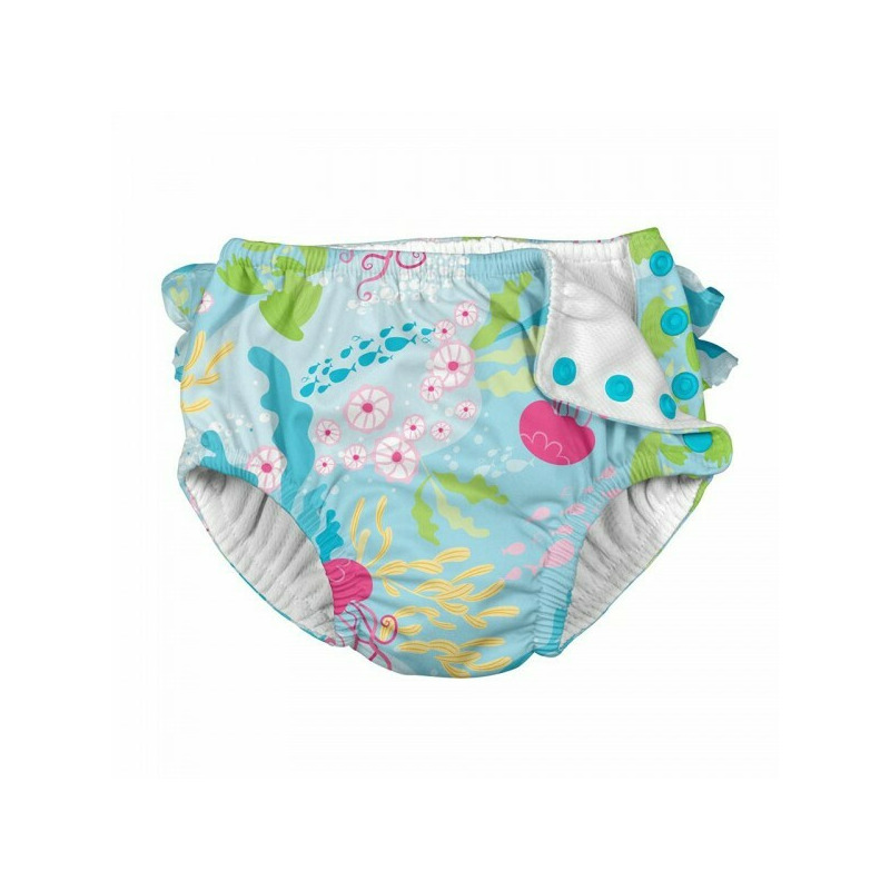 Aqua Coral Reef 4T - Slip fete refolosibil SPF 50+ cu capse si volanase Green Sprouts by iPlay Aqua Coral Reef 4T - Slip fete refolosibil SPF 50+ cu capse si volanase Green Sprouts by iPlay