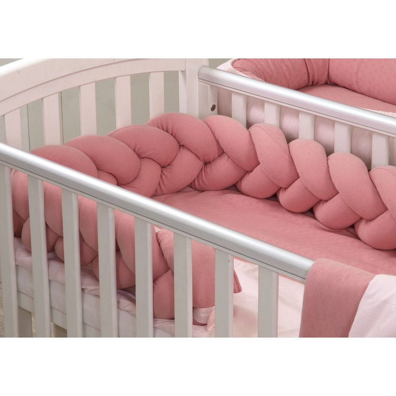 Aparatoare laterala pat Bumper impletit cu inchidere velcro, Bumbac Tricot Roz, 180x21 cm Aparatoare laterala pat Bumper impletit cu inchidere velcro, Bumbac Tricot Roz, 180x21 cm