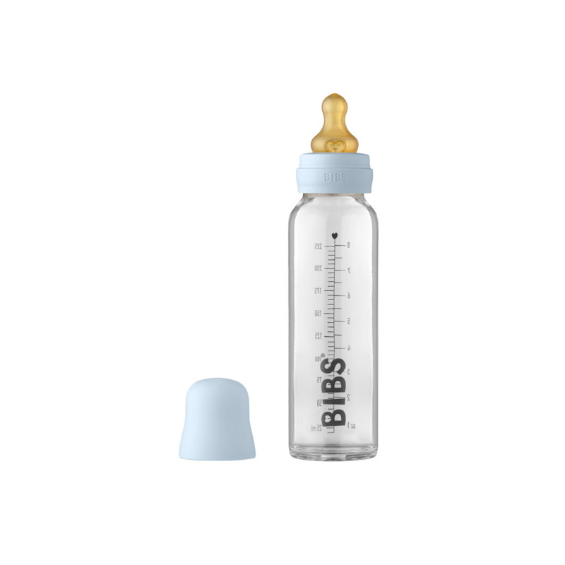 BIBS - Set complet biberon din sticla anticolici, 225 ml, Baby Blue BIBS - Set complet biberon din sticla anticolici, 225 ml, Baby Blue