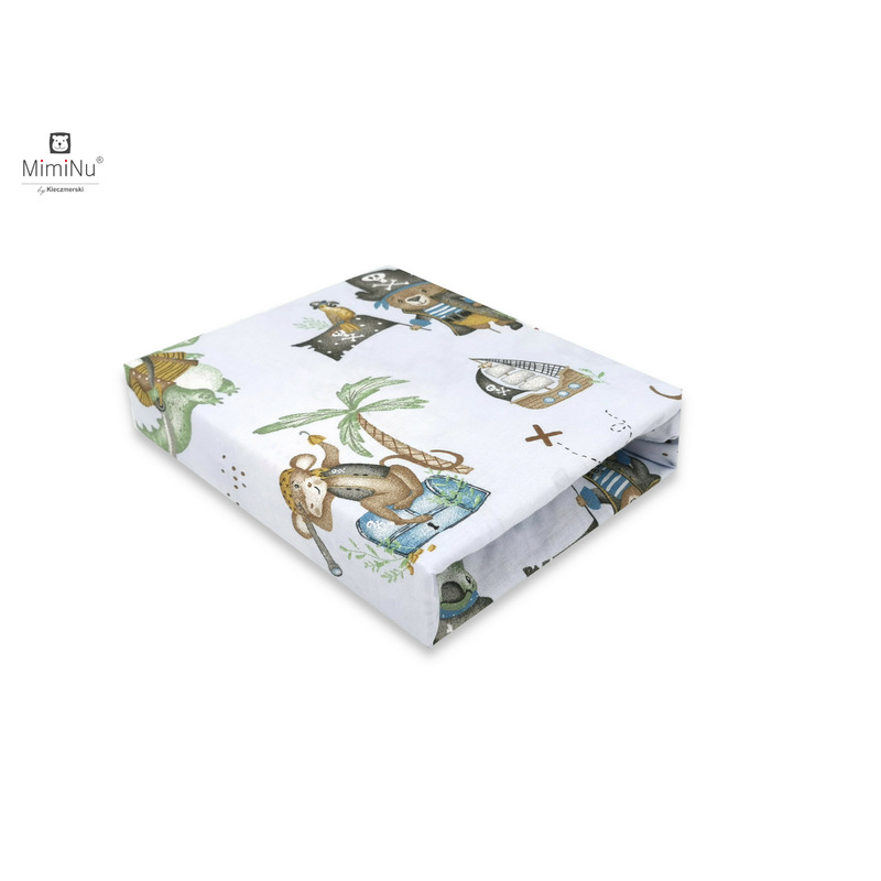 Cearceaf cu elastic, MimiNu, Pentru patut 120X60 cm, Din bumbac certificat Oeko Tex Standard 100, Design, Pirates Blue Cearceaf cu elastic, MimiNu, Pentru patut 120X60 cm, Din bumbac certificat Oeko Tex Standard 100, Design, Pirates Blue