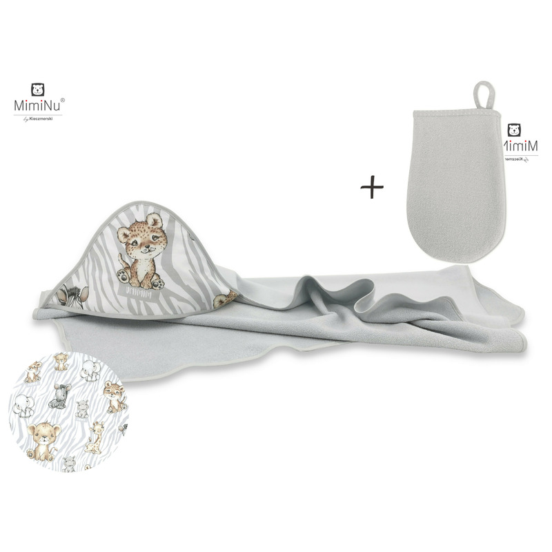 Set prosop mare cu gluga, MimiNu, Dimensiune 100x100 cm + Manusa de baie bebelusi, 12x21 cm, Materiale certificate Oeko Tex Standard 100, Safari Natural Set prosop mare cu gluga, MimiNu, Dimensiune 100x100 cm + Manusa de baie bebelusi, 12x21 cm, Materiale certificate Oeko Tex Standard 100, Safari Natural