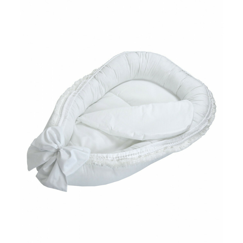 Babynest pentru copii, 86 x 50 cm, Koell, Boho, Alb, cu Ciucuri Scurti, cu Saltea suplimentara Babynest pentru copii, 86 x 50 cm, Koell, Boho, Alb, cu Ciucuri Scurti, cu Saltea suplimentara