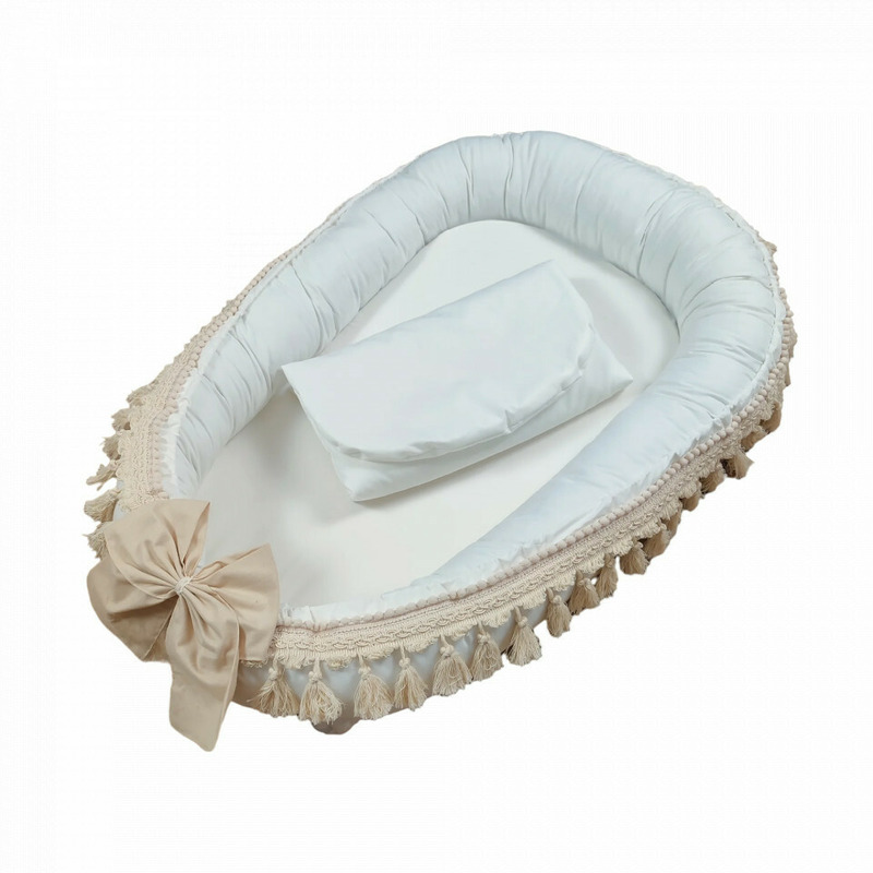 Babynest pentru copii, 86 x 50 cm, Koell, Boho Cream, cu Ciucuri Lungi, cu Saltea suplimentara Babynest pentru copii, 86 x 50 cm, Koell, Boho Cream, cu Ciucuri Lungi, cu Saltea suplimentara