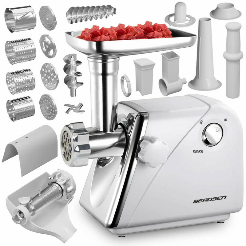 Masina electrica profesionala de tocat carne, Berdsen, 1200W, 1.2 kg/min, accesorii pentru tocat si feliat, BM600, Alba, 30 x 16 x 34 cm Masina electrica profesionala de tocat carne, Berdsen, 1200W, 1.2 kg/min, accesorii pentru tocat si feliat, BM600, Alba, 30 x 16 x 34 cm