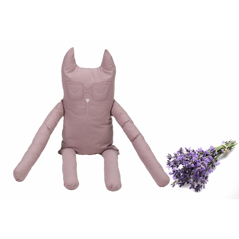 Perna in forma de pisica SomnArt, bumbac, umplutura lavanda, Roz Perna in forma de pisica SomnArt, bumbac, umplutura lavanda, Roz