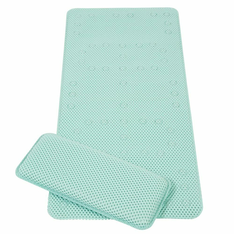 Set covoras antiderapant si genunchiera pentru baie bleu Clevamama Set covoras antiderapant si genunchiera pentru baie bleu Clevamama