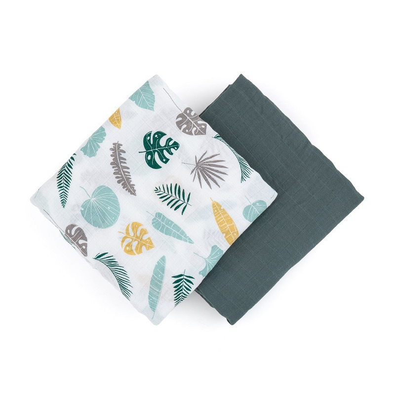 Set 2 scutece, Petite&Mars, Misty Green Leaves, Din muselina de bambus, Hipoalergenice, Dimensiuni mari 120 x 120 cm, Certificate Oeko Tex Standard 100, Multicolor Set 2 scutece, Petite&Mars, Misty Green Leaves, Din muselina de bambus, Hipoalergenice, Dimensiuni mari 120 x 120 cm, Certificate Oeko Tex Standard 100, Multicolor