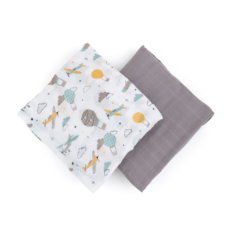 Set 2 scutece, Petite&Mars, Misty Grey Planes, Din muselina de bambus, Hipoalergenice, Dimensiuni mari 120 x 120 cm, Certificate Oeko Tex Standard 100, Multicolor Set 2 scutece, Petite&Mars, Misty Grey Planes, Din muselina de bambus, Hipoalergenice, Dimensiuni mari 120 x 120 cm, Certificate Oeko Tex Standard 100, Multicolor