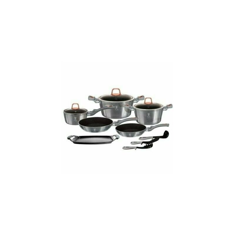 Set oale, cratite si tigai marmorate, 12 piese, din aluminiu forjat, Moonlight Edition, Berlinger Haus, BH 6021 Set oale, cratite si tigai marmorate, 12 piese, din aluminiu forjat, Moonlight Edition, Berlinger Haus, BH 6021