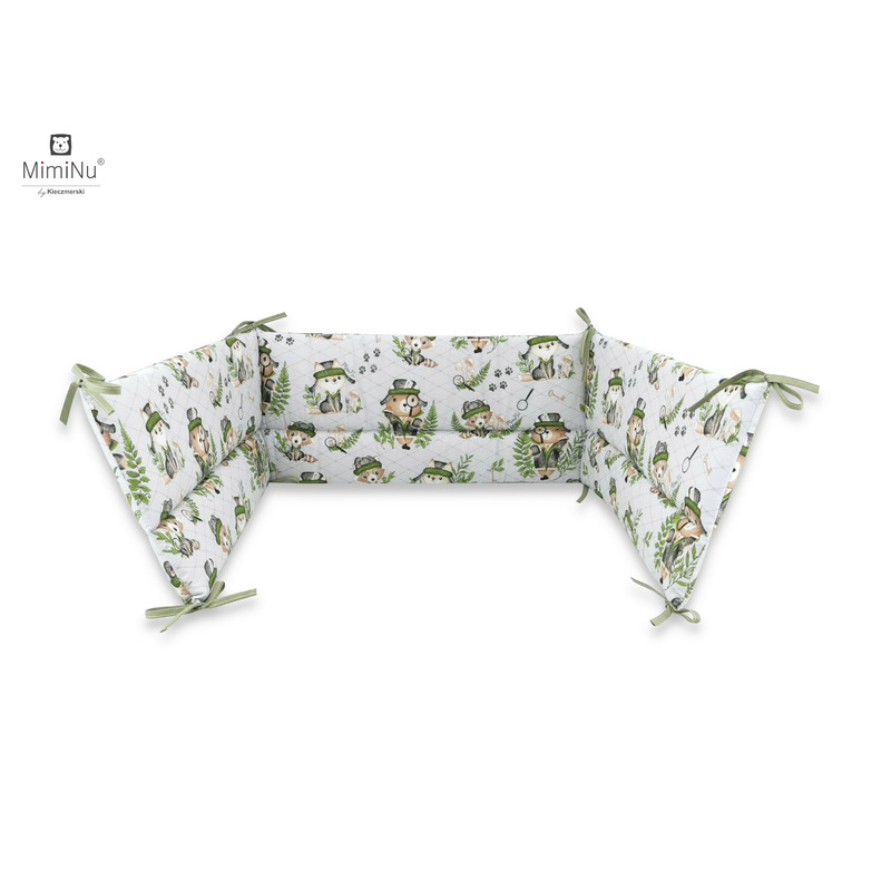 Aparatoare pentru patut, MimiNu, Din bumbac certificat Oeko Tex Standard 100, 180x30 cm, Cu panglici, Design, Detective Natural Aparatoare pentru patut, MimiNu, Din bumbac certificat Oeko Tex Standard 100, 180x30 cm, Cu panglici, Design, Detective Natural