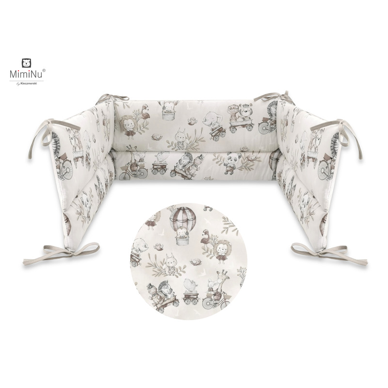 Aparatoare pentru patut, MimiNu, Din bumbac certificat Oeko Tex Standard 100, 180x30 cm, Cu panglici, Design, Zoo on Bikes Beige Aparatoare pentru patut, MimiNu, Din bumbac certificat Oeko Tex Standard 100, 180x30 cm, Cu panglici, Design, Zoo on Bikes Beige