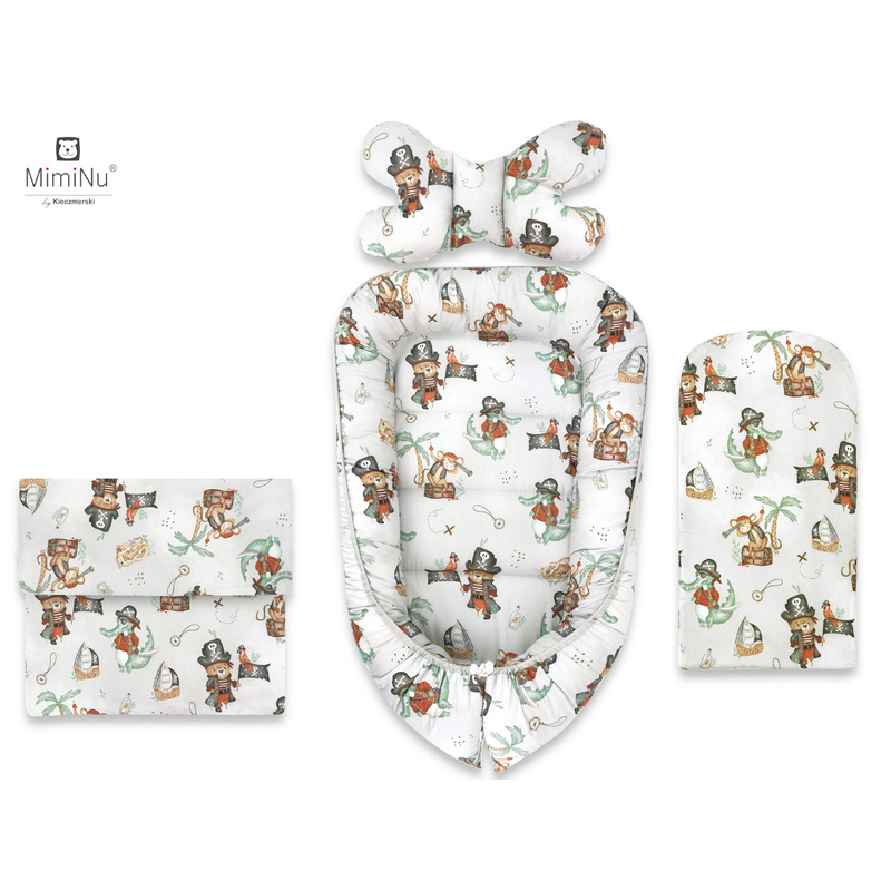 Set 4 in 1 Cosulet bebelus, MimiNu, Baby Cocoon 75x55 cm, Husa bumbac, Din bumbac certificat Oeko Tex Standard 100, Cu paturica 50x70 cm, Cu salteluta, Cu perna fluture, Design, Pirates Natural Set 4 in 1 Cosulet bebelus, MimiNu, Baby Cocoon 75x55 cm, Husa bumbac, Din bumbac certificat Oeko Tex Standard 100, Cu paturica 50x70 cm, Cu salteluta, Cu perna fluture, Design, Pirates Natural
