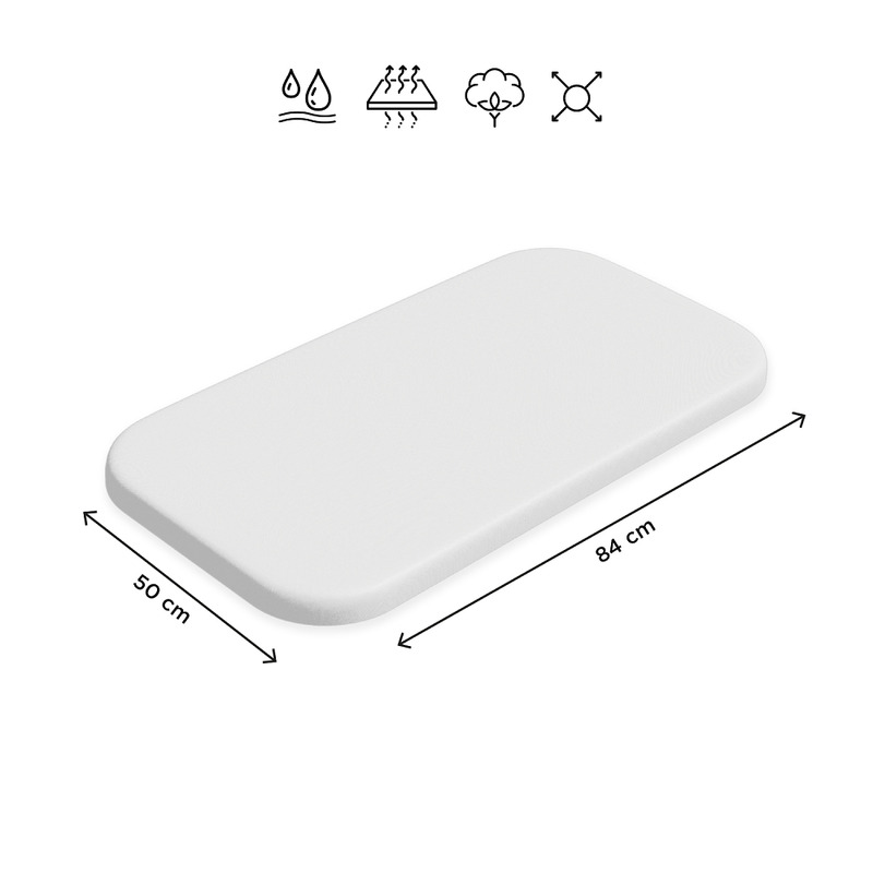 Cearceaf cu elastic, Petite&Mars, Impermeabil, Pentru patut co-sleeper, Din bumbac, 84x50 cm, 0 luni+, Alb Cearceaf cu elastic, Petite&Mars, Impermeabil, Pentru patut co-sleeper, Din bumbac, 84x50 cm, 0 luni+, Alb