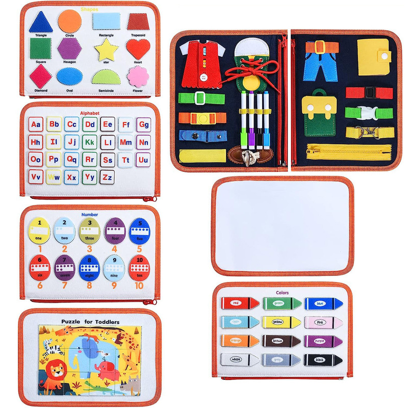 Carte senzoriala textila Montessori cu multiple activitati pentru copii mici KidsCare Carte senzoriala textila Montessori cu multiple activitati pentru copii mici KidsCare