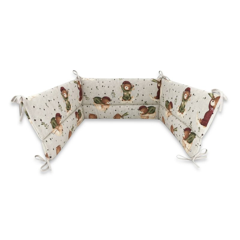 Aparatoare pentru patut, MimiNu, Din bumbac certificat Oeko Tex Standard 100, 180x30 cm, Cu panglici, Teddy Bear On Moon Aparatoare pentru patut, MimiNu, Din bumbac certificat Oeko Tex Standard 100, 180x30 cm, Cu panglici, Teddy Bear On Moon