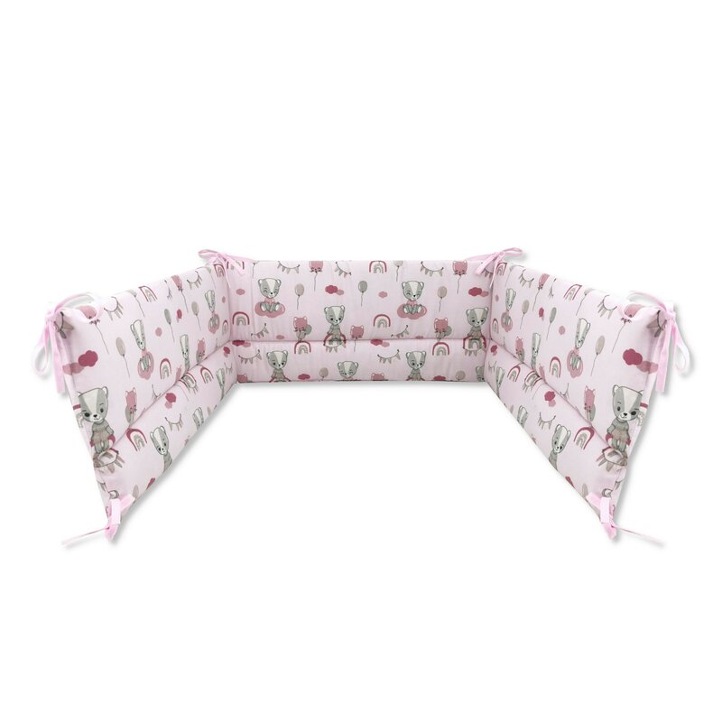 Aparatoare pentru patut, Qmini, Din bumbac certificat Oeko Tex Standard 100, 180x30 cm, Cu panglici, Teddy Bears on Rainbow, Pink Aparatoare pentru patut, Qmini, Din bumbac certificat Oeko Tex Standard 100, 180x30 cm, Cu panglici, Teddy Bears on Rainbow, Pink