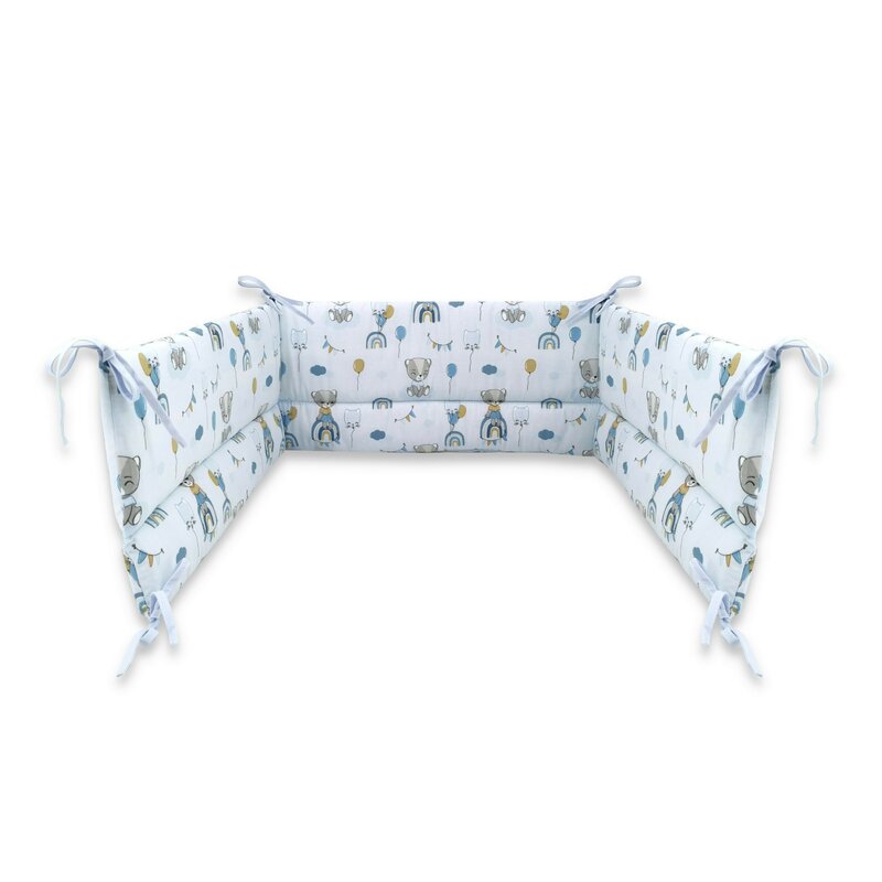 Aparatoare pentru patut, Qmini, Din bumbac certificat Oeko Tex Standard 100, 210X30 cm, Cu panglici, Teddy Bears on Rainbow, Blue Aparatoare pentru patut, Qmini, Din bumbac certificat Oeko Tex Standard 100, 210X30 cm, Cu panglici, Teddy Bears on Rainbow, Blue