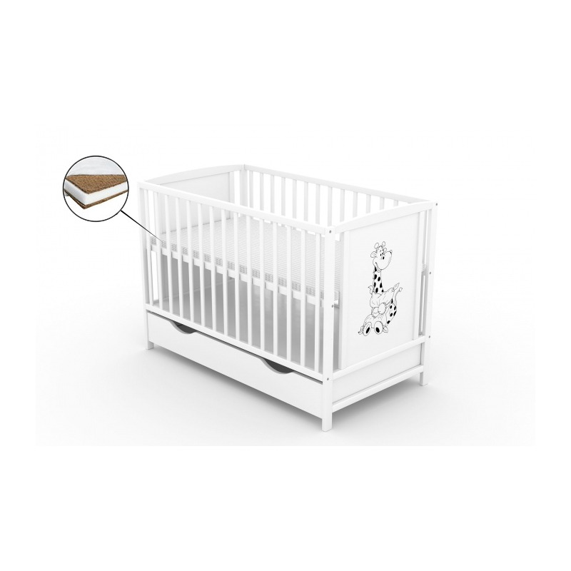 Patut cu sertar VESSANTI BERTA GIRAFA - Alb + Saltea Cocos 10 cm Patut cu sertar VESSANTI BERTA GIRAFA - Alb + Saltea Cocos 10 cm