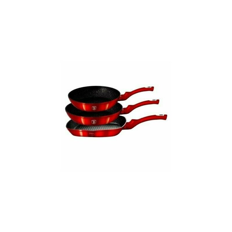 Set de tigai marmorate, 3 piese, din aluminiu forjat, Burgundy Metalic Line, Berlinger Haus, BH 1289 Set de tigai marmorate, 3 piese, din aluminiu forjat, Burgundy Metalic Line, Berlinger Haus, BH 1289