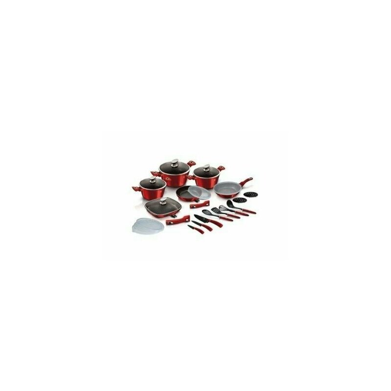Set oale, cratite, tigai marmorate si ustensile bucatarie, 24 piese, METALLIC LINE Burgundy Edition, Berlinger Haus, BH 7184 Set oale, cratite, tigai marmorate si ustensile bucatarie, 24 piese, METALLIC LINE Burgundy Edition, Berlinger Haus, BH 7184