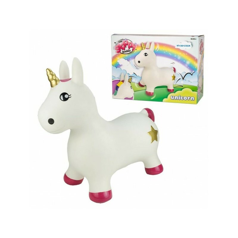 Unicorn gomflabil din cauciuc, de sarit, pentru copii, Skkippy Buddy, alb, 61 cm Unicorn gomflabil din cauciuc, de sarit, pentru copii, Skkippy Buddy, alb, 61 cm