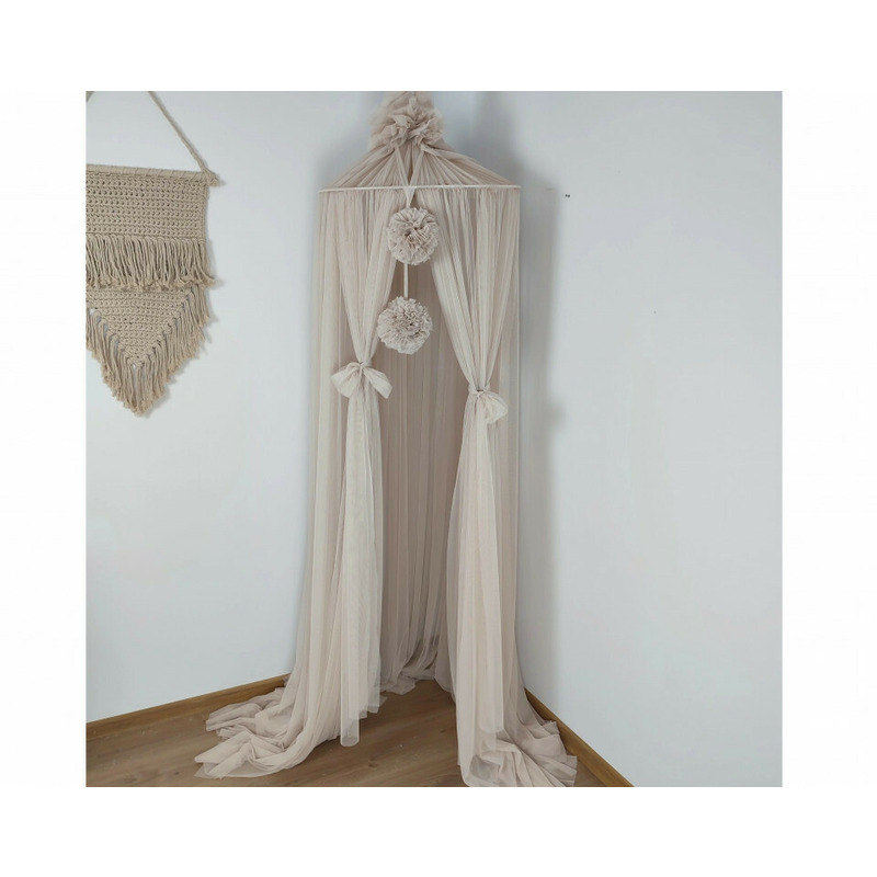 Baldachin suspendat din Tul, Koell, cu Suport metalic, pentru patut copii / loc de joaca, Beige Baldachin suspendat din Tul, Koell, cu Suport metalic, pentru patut copii / loc de joaca, Beige