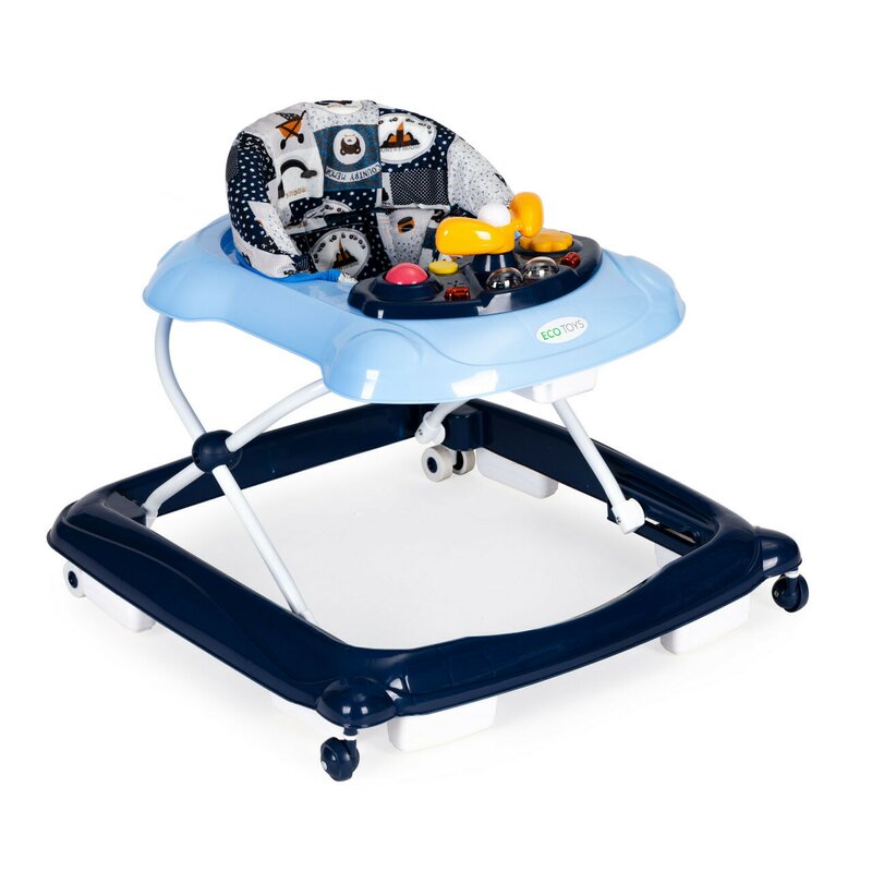 Premergator interactiv pentru copii, Ecotoys, 2 in 1, impingator educativ, Albastru Premergator interactiv pentru copii, Ecotoys, 2 in 1, impingator educativ, Albastru