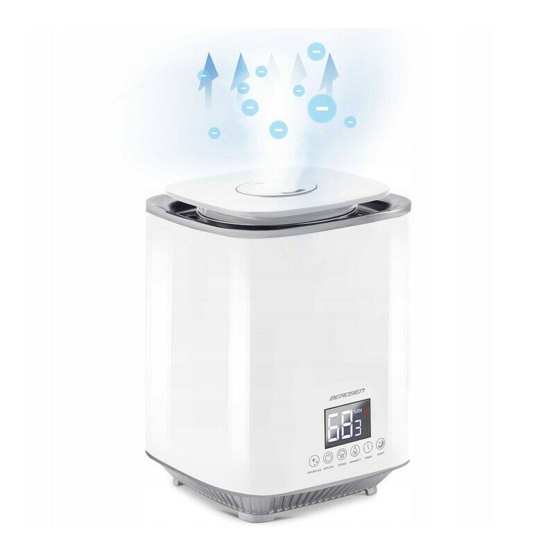 Umidificator de aer inteligent, ultrasonic, Berdsen, Premium, cu higrostat, higrometru, temporizator, filtru detartaj, ionizare, antivirusi, antibacterii, Alb Umidificator de aer inteligent, ultrasonic, Berdsen, Premium, cu higrostat, higrometru, temporizator, filtru detartaj, ionizare, antivirusi, antibacterii, Alb