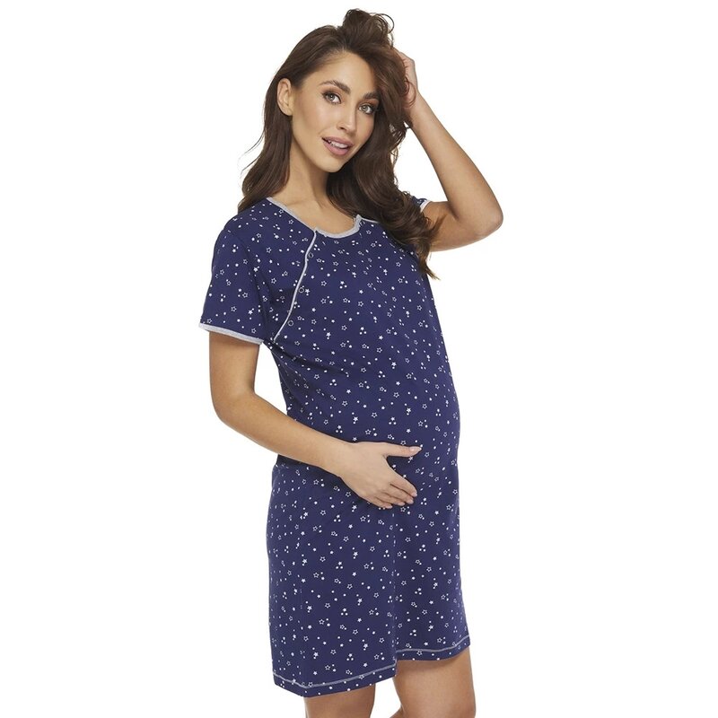 Camasa alaptat, Little Stars, Din bumbac, Cu capse oblice, Masura L, Navy Blue Camasa alaptat, Little Stars, Din bumbac, Cu capse oblice, Masura L, Navy Blue