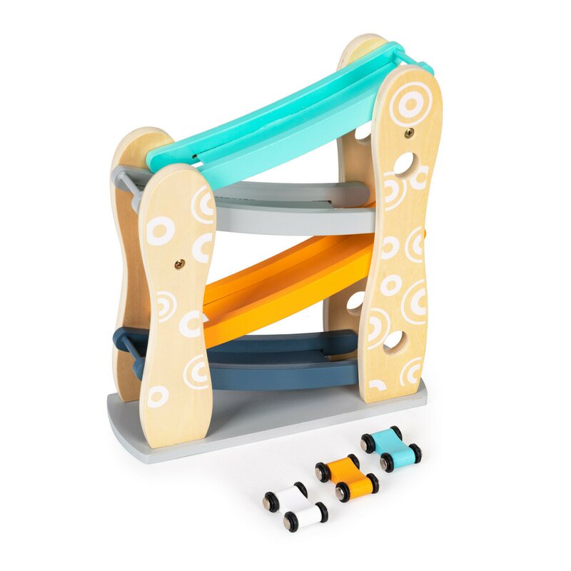 Pista tip tobogan din lemn pentru masinute, B BEEZ, Multistore, tobogan + 3 masini Pista tip tobogan din lemn pentru masinute, B BEEZ, Multistore, tobogan + 3 masini