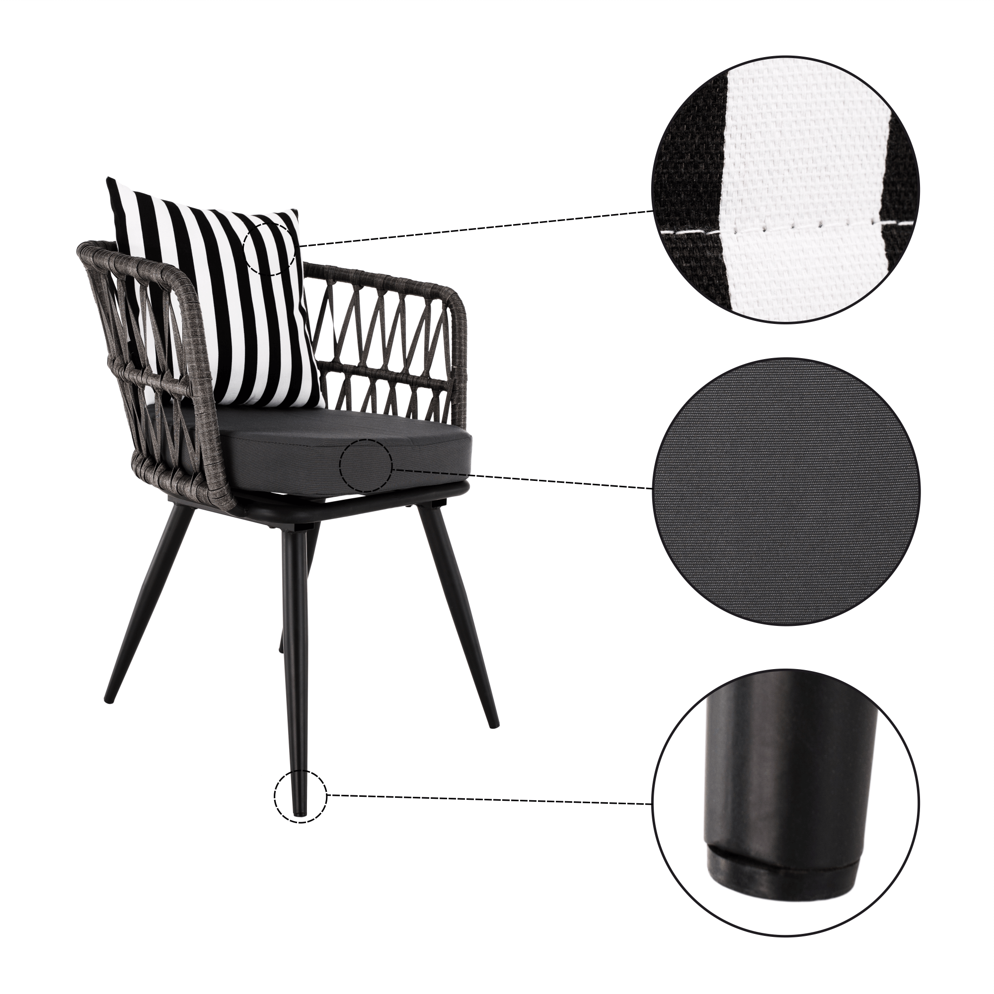 Set de gradina din 5 piese din ratan, banda neagra / gri / alb-negru, HABIK Set de gradina din 5 piese din ratan, banda neagra / gri / alb-negru, HABIK