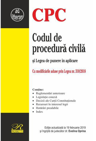 Codul de procedura civila - Legea de punere in aplicare | Evelina Oprina Codul de procedura civila - Legea de punere in aplicare | Evelina Oprina