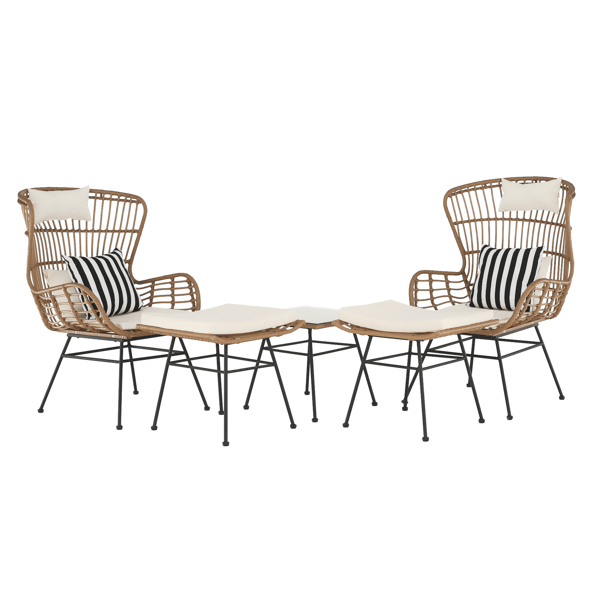 Set de gradina din 5 piese din ratan, banda neagra / naturala / bej / alb-negru, VASAL Set de gradina din 5 piese din ratan, banda neagra / naturala / bej / alb-negru, VASAL