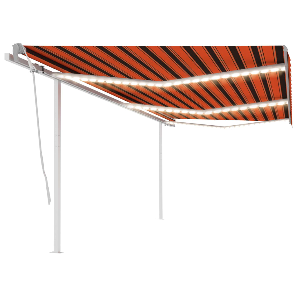 Copertina retractabila manual cu LED, portocaliu/maro, 600 x 300 cm Copertina retractabila manual cu LED, portocaliu/maro, 600 x 300 cm