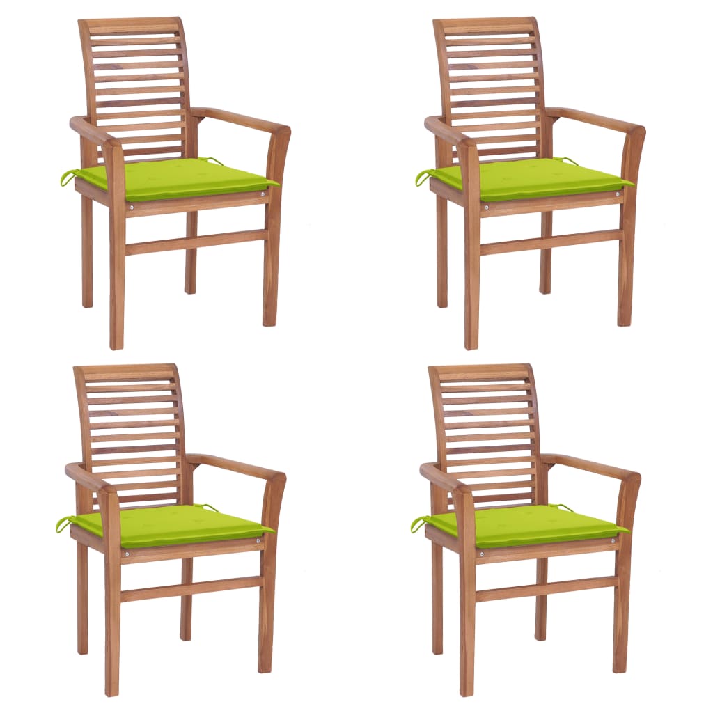 Scaune bucatarie cu perne verde aprins, 4 buc., lemn masiv tec, verde Scaune bucatarie cu perne verde aprins, 4 buc., lemn masiv tec, verde
