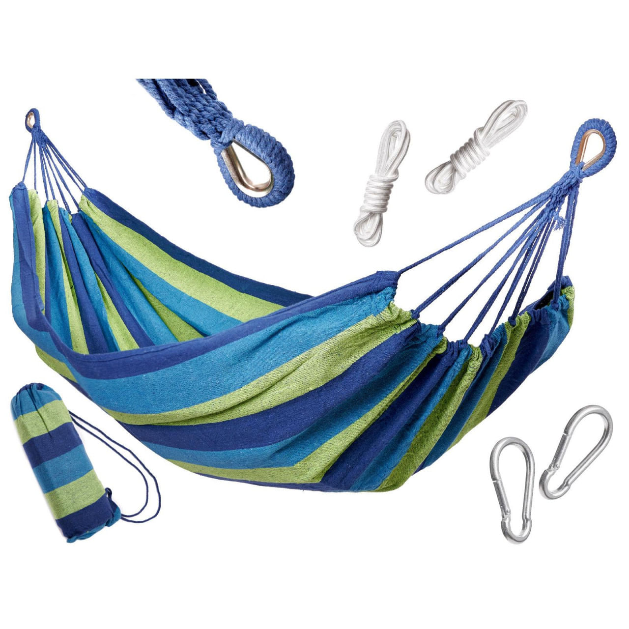 Hamac Multicolor Simplu (1 persoana), 200 x 100 cm + Kit de instalare - albastru Hamac Multicolor Simplu (1 persoana), 200 x 100 cm + Kit de instalare - albastru