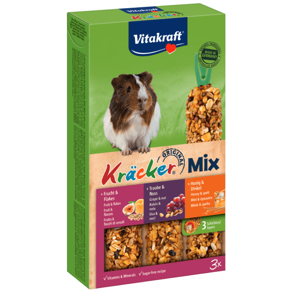 Batoane pentru porcusori de Guineea Vitakraft G Pig Trio Miere-Nuci-Fructe 168g Batoane pentru porcusori de Guineea Vitakraft G Pig Trio Miere-Nuci-Fructe 168g