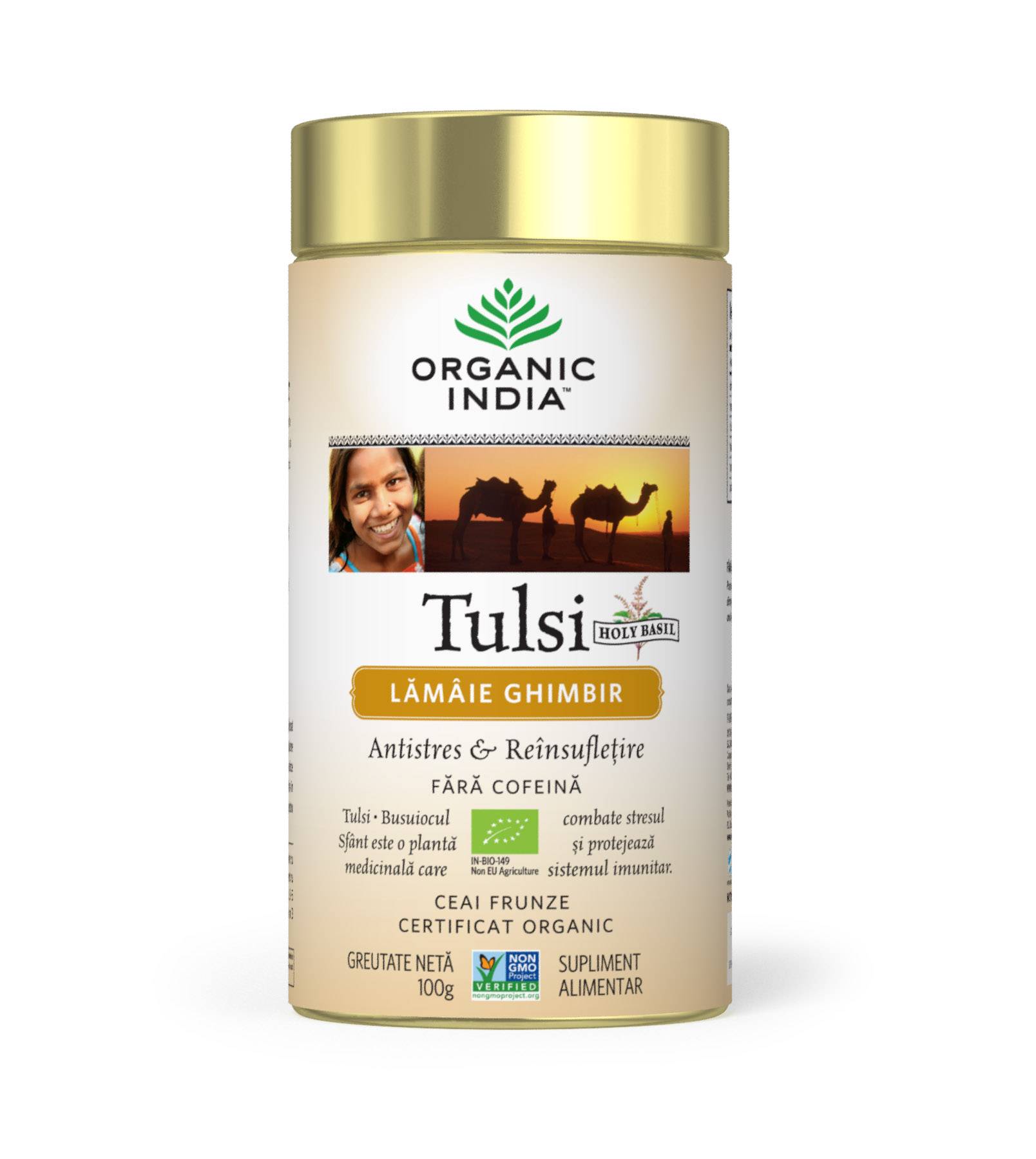 Ceai Tulsi (Busuioc Sfant) cu Lamaie si Ghimbir - 100g - Organic India