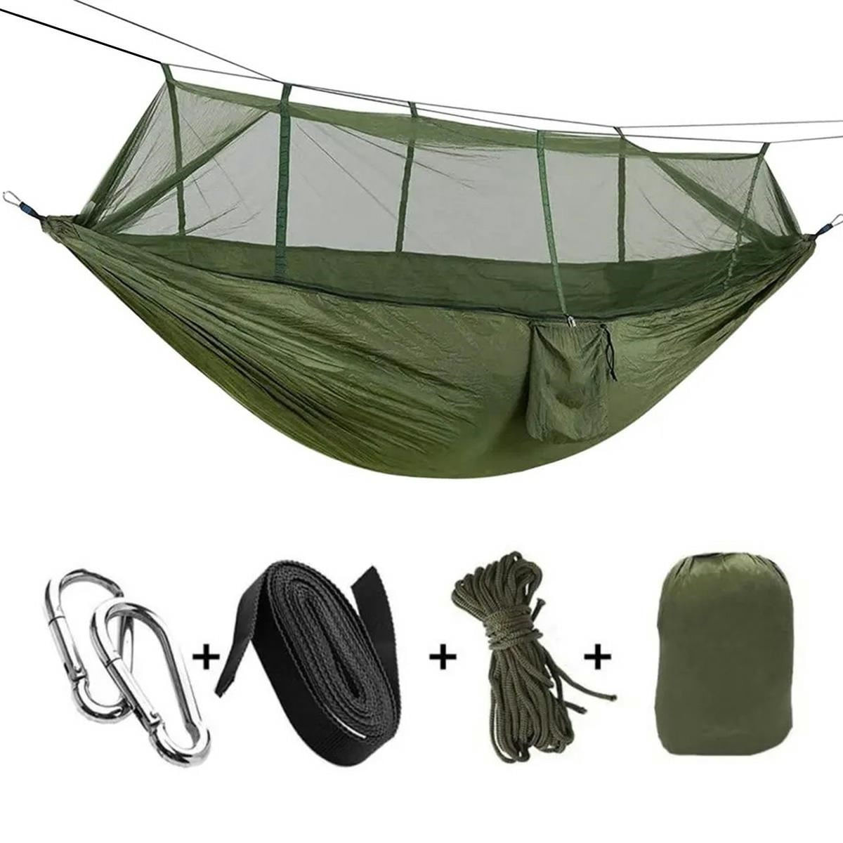 Hamac turistic din nylon cu plasa de tantari, verde, dimensiuni 260 cm x 140 cm Hamac turistic din nylon cu plasa de tantari, verde, dimensiuni 260 cm x 140 cm