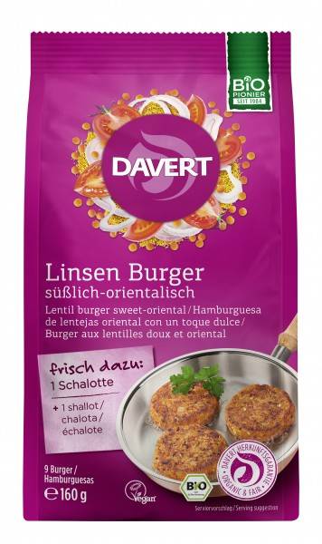 Burger vegan cu linte si curry, eco-bio, 160g - DAVERT