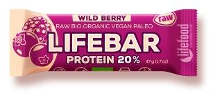 Baton proteic cu fructe de padure raw, fara gluten, eco-bio, 47g - Lifebar