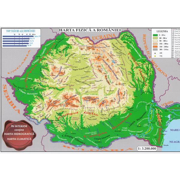 Harta fizica a Romaniei + Harta administrativa a Romaniei 1:3.200.000 (pliata), editura Carta Atlas Harta fizica a Romaniei + Harta administrativa a Romaniei 1:3.200.000 (pliata), editura Carta Atlas