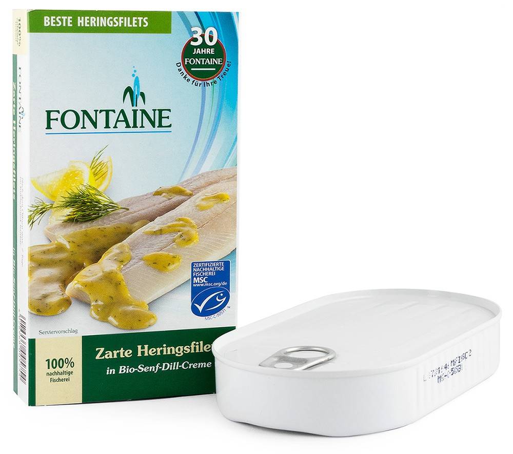 File de hering fraged in sos cu mustar si marar, eco-bio, 200g - Fontaine