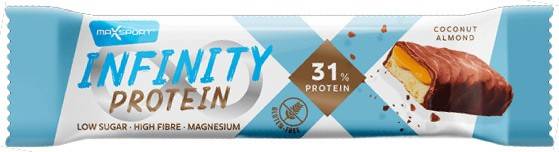 Baton proteic Infinity Protein cu Nuca de cocos si Migdale, 55g MAX SPORT