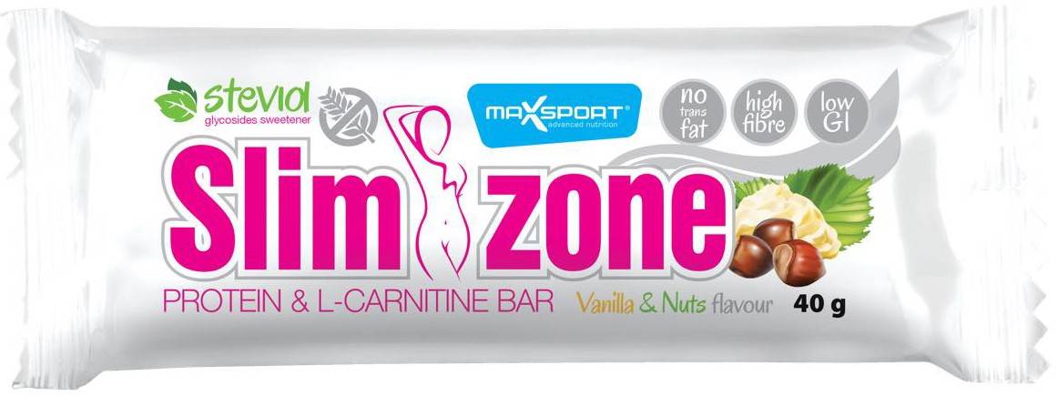 Baton proteic Slim Zone cu vanilie si alune de padure, 40g MAX SPORT