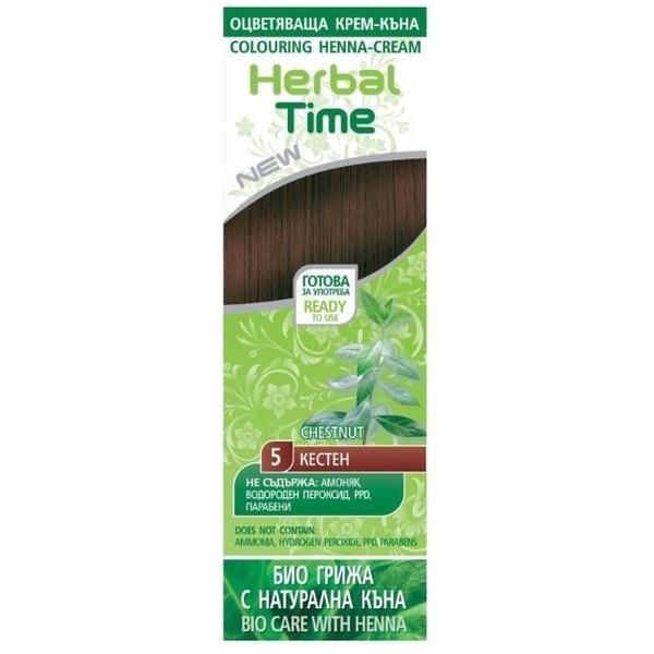Crema Coloranta pe Baza de Henna Rosa Impex Herbal Time, nuanta 5 Chestnut, 75ml Crema Coloranta pe Baza de Henna Rosa Impex Herbal Time, nuanta 5 Chestnut, 75ml